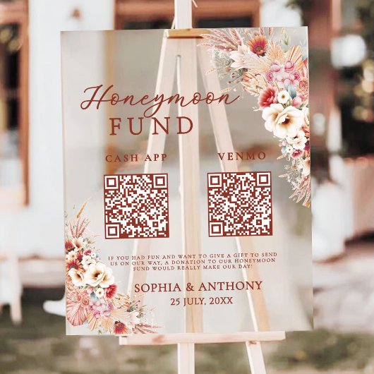 Blush Floral Honeymoon Fund QR Code Mariage