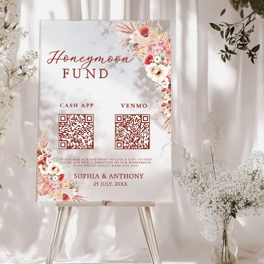 Blush Floral Honeymoon Fund QR Code Mariage