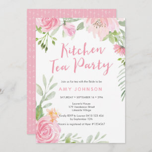 Blush floral Kitchen Tea Party Invitation Kaart