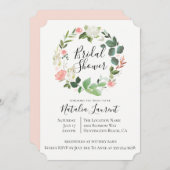 Blush Floral krans bruids douche uitnodiging (Voorkant / Achterkant)