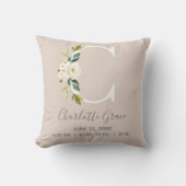 Blush Floral Letter C Monogram Baby Birth Stats Kussen (Voorkant)
