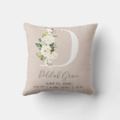 Blush Floral Letter D Monogram Baby Birth Stats Kussen (Achterkant)