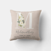 Blush Floral Letter M Monogram Baby Birth Stats Kussen (Achterkant)
