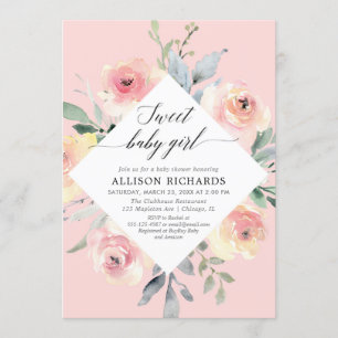 Blush floral lief baby meisje baby shower kaart