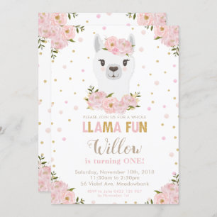 Blush Floral Llama Verjaardag Kaart