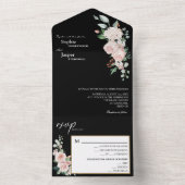 Blush Floral Mariage noir tout en une invitation (À l'intérieur)