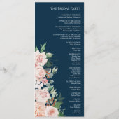 Blush Floral Marine Mariage Programme plat (Dos)