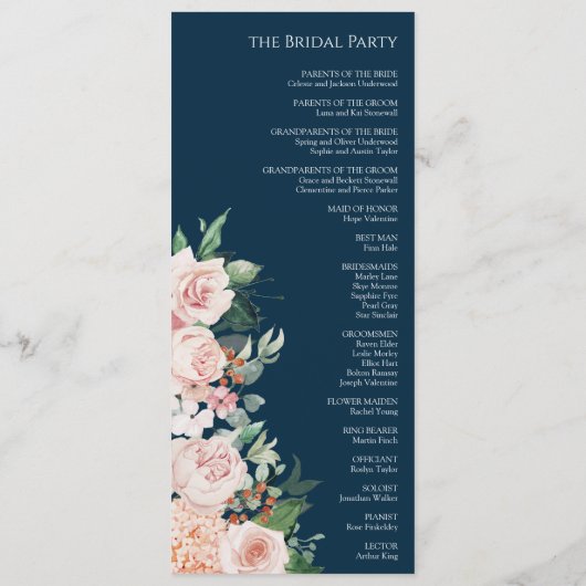 Blush Floral Marine Mariage Programme plat (Dos)