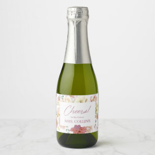 Blush Floral Mini Champagne Étiquette bouteille