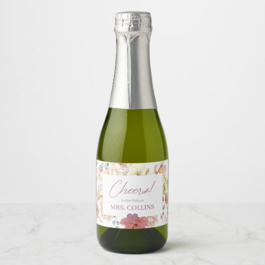 Blush Floral Mini Champagne flesje label Sparkling Wijnetiket (Voorkant)