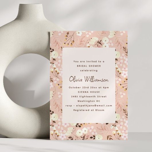 Blush Floral Modern Romantic Bridal Shower Kaart