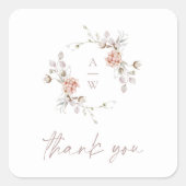 Blush Floral Monogram “Thank You” Wedding Vierkante Sticker (Voorkant)
