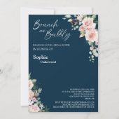 Blush Floral Navy Bridal Brunch en Bubble Kaart (Voorkant)