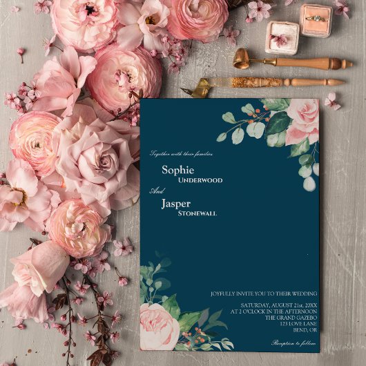 Blush Floral Navy Faire-part de mariage