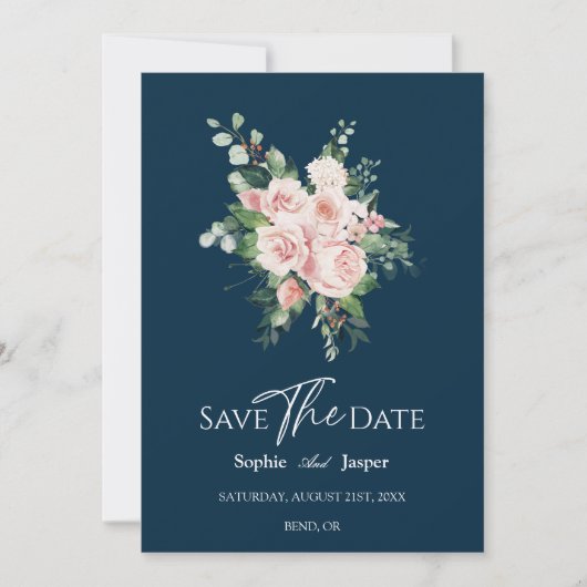 Blush Floral Navy Mariage Enregistrer La Carte Dat (Devant)