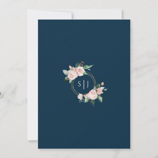 Blush Floral Navy Mariage Enregistrer La Carte Dat (Dos)