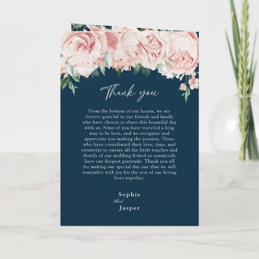 Blush Floral Navy Mariage Folle Programme (Dos)