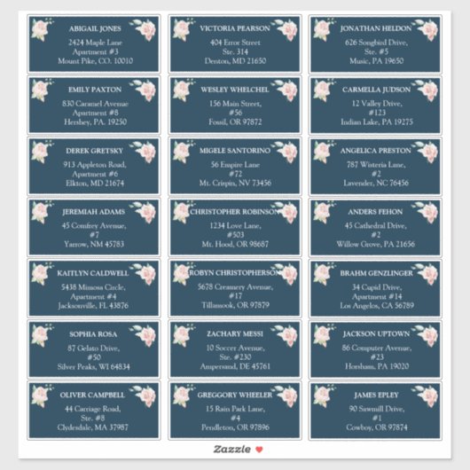 Blush Floral Navy Mariages invités étiquettes de a (Feuille)