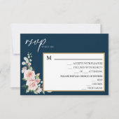Blush Floral Navy Menu Mariage Carte RSVP (Devant)