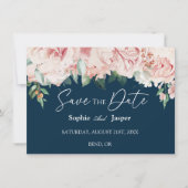 Blush Floral Navy Plat Enregistrer La Carte Date (Devant)