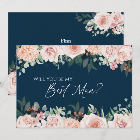 Blush Floral Navy Wedding Best Man proposal Kaart (Voorkant / Achterkant)