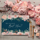 Blush Floral Navy Wedding Best Man proposal Kaart