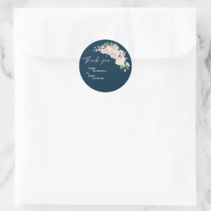 Blush Floral Navy Wedding Dank je Sticker