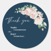 Blush Floral Navy Wedding Dank je Sticker (Voorkant)