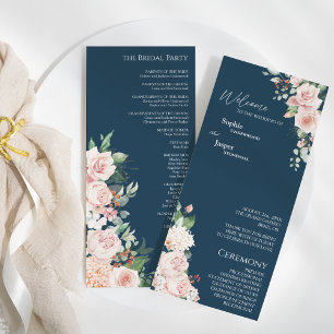 Blush Floral Navy Wedding Flat Program Programma