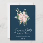 Blush Floral Navy Wedding Save the Date (Voorkant)