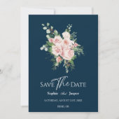 Blush Floral Navy Wedding Save the Date Kaart (Voorkant)