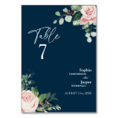 Blush Floral Navy Wedding Table Number Kaart (Achterkant)