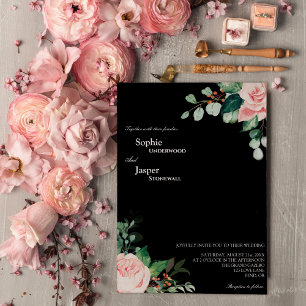 Blush Floral noir Faire-part de mariage