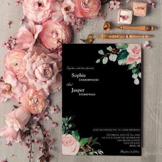 Blush Floral noir Faire-part de mariage