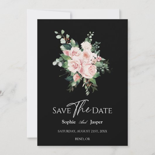 Blush Floral Noir Mariage Enregistrer La Carte Dat (Devant)