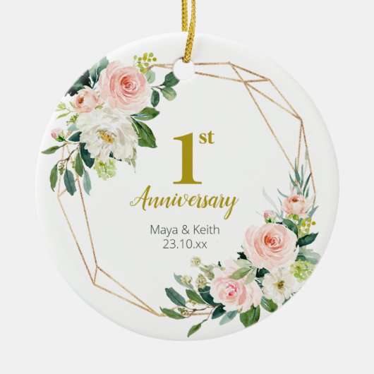 Blush Floral ons eerste Jubileum Keramisch Ornament (Voorkant)