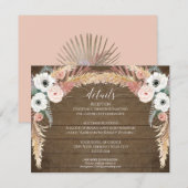 Blush Floral Pampas Grass Rustic Wedding Details Kaart (Voorkant / Achterkant)