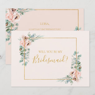 Blush Floral Pastel Bridesmaid-conceptkaart Kaart