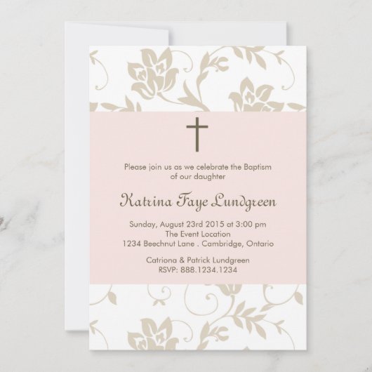  Blush Floral Pattern Baptism Invitation Kaart (Voorkant)
