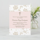  Blush Floral Pattern Baptism Invitation Kaart (Staand voorkant)