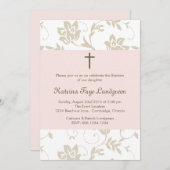  Blush Floral Pattern Baptism Invitation Kaart (Voorkant / Achterkant)