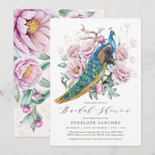 Blush Floral Peacock Chinoiserie Vrijgezellenfeest Kaart