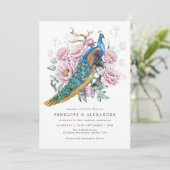 Blush Floral Peacock Chinoiserie Wedding Kaart (Staand voorkant)