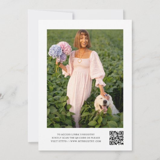 Blush Floral Pearls Prosecco QR Code Vrijgezellenf Kaart (Achterkant)