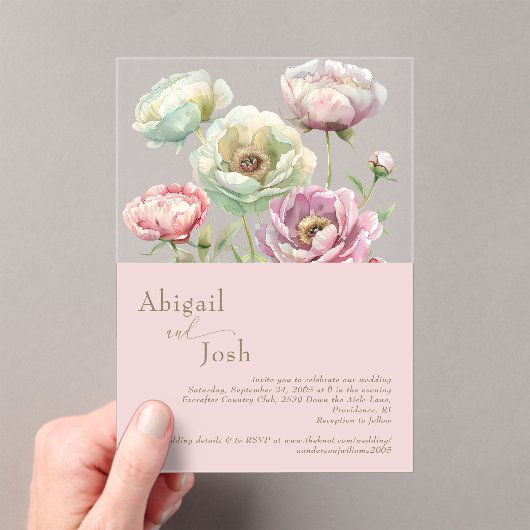 Blush Floral Peonies Acrylique Invitation (In situ (ordinateur de poche))