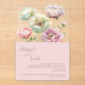 Blush Floral Peonies Acrylique Invitation (Recto)