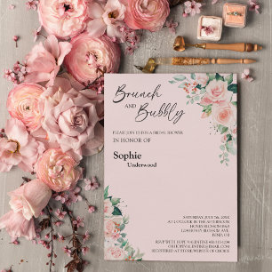 Blush Floral Pink Brunch en Bubble Vrijgezellenfee Kaart