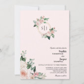 Blush Floral Pink Monogram Weddenschap Kaart (Voorkant)