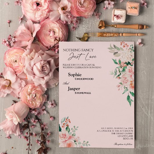 Blush Floral Pink niets Fancy Liefde Weddenschap Kaart