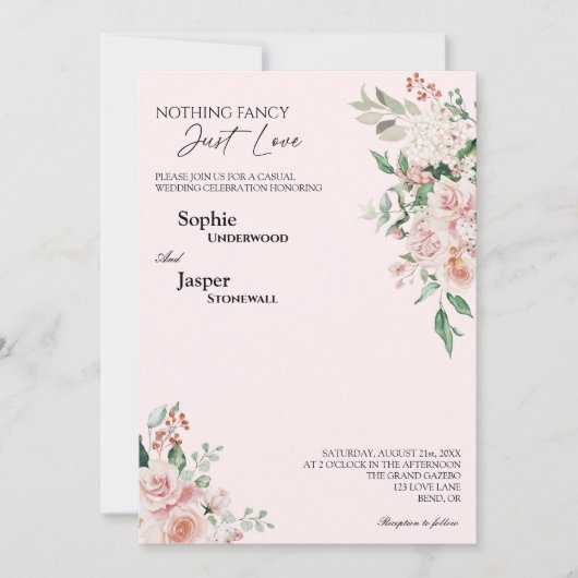 Blush Floral Pink niets Fancy Liefde Weddenschap Kaart (Voorkant)